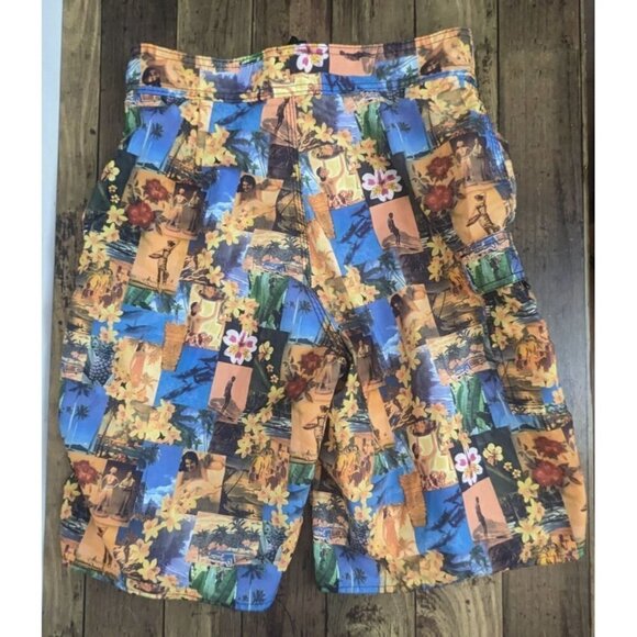 Ron Jon Surf Shop Mens Swim Board Shorts Hawaiian Collage Yellow Size 31 - Picture 3 of 7